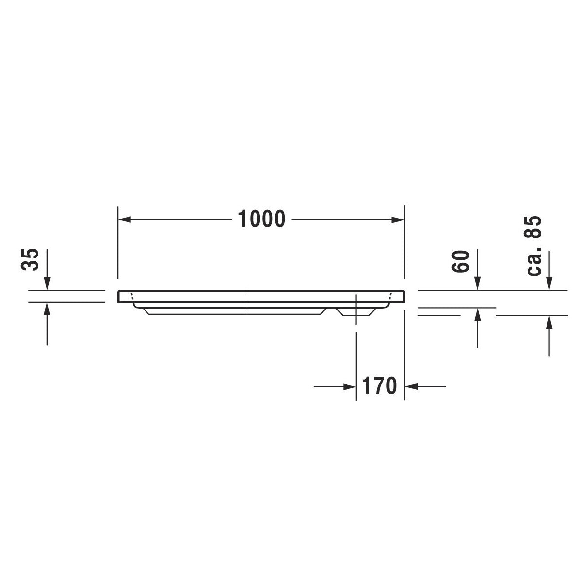 Receveur de douche blanc Hansgrohe, dessin technique avec dimensions.