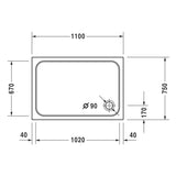 Receveur de douche blanc Grohe, dimensions 110x75 cm, plan avec bonde de 90 mm