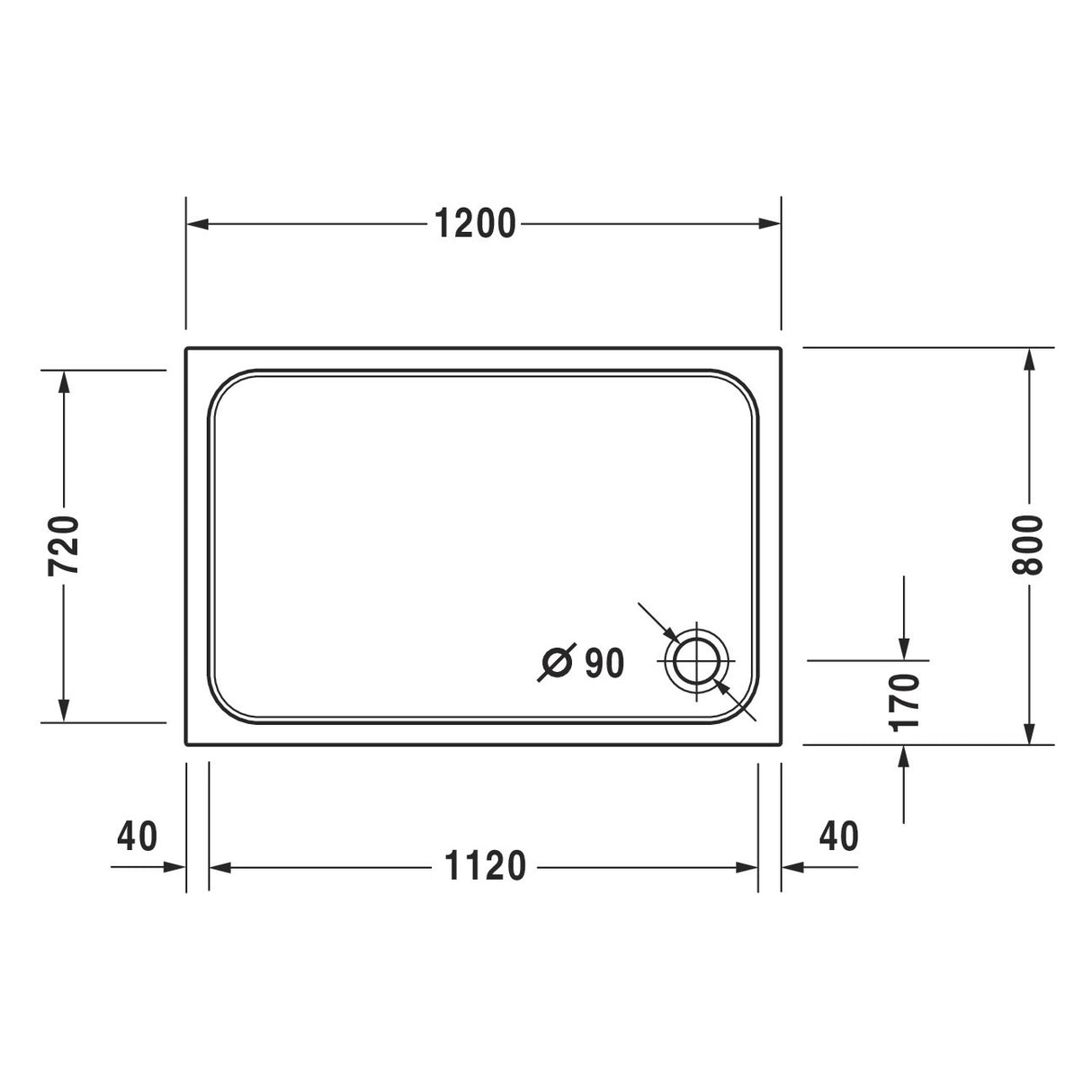 Receveur de douche Grohe blanc rectangulaire avec dimensions indiquées sur le schéma.