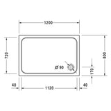 Receveur de douche Grohe blanc rectangulaire avec dimensions indiquées sur le schéma.