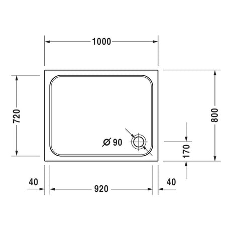 Receveur de douche Grohe rectangulaire blanc avec dimensions détaillées en millimètres