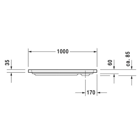 Schéma technique receveur de douche blanc Grohe, dimensions 1000x35 mm
