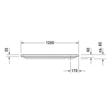 Receveur de douche blanc marque Grohe, schéma technique, dimensions 1200 mm x 35 mm.