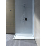 Douche Grohe, receveur rectangulaire blanc, robinetterie murale chromée, salle de bain moderne