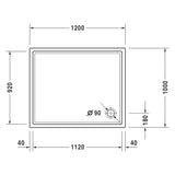 Receveur de douche blanc Grohe, plan avec dimensions 120x92 cm, évacuation 90 mm.