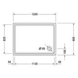 Receveur de douche blanc Grohe, dimensions 1200x900 mm, schéma technique détaillé