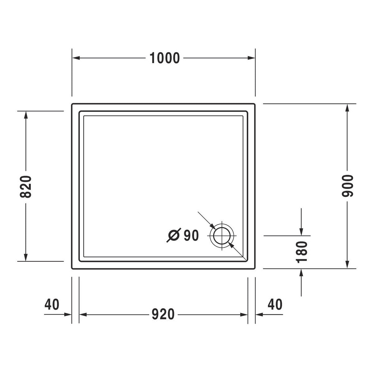 Receveur de douche blanc Grohe, schéma technique avec dimensions détaillées.