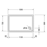 Receveur de douche blanc Grohe, rectangulaire, schéma avec dimensions détaillées.