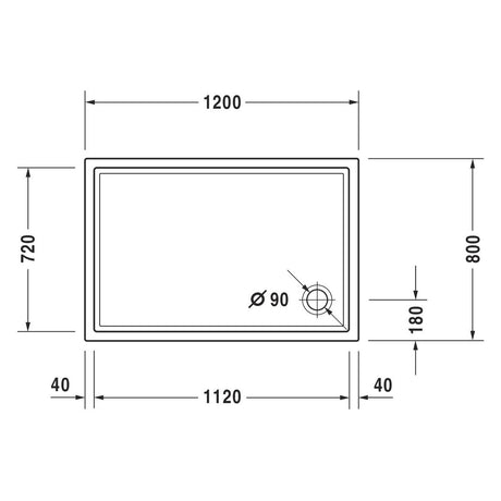 Receveur de douche blanc Grohe, rectangulaire, schéma avec dimensions détaillées.