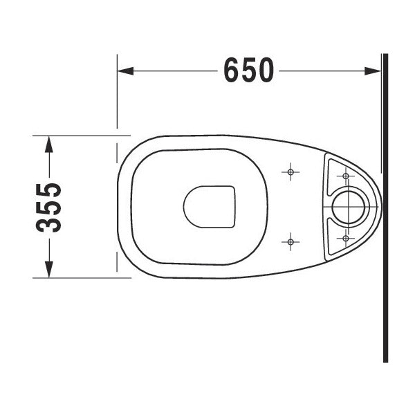 Plan technique cuvette WC Grohe blanche dimensions 650x355 mm, vue du dessus