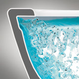 Vue en coupe d'une baignoire blanche Grohe remplie d'eau bleue, avec effet tourbillon visible.