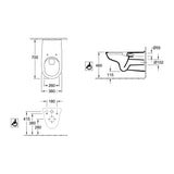 Schéma technique toilette suspendue Grohe, couleur blanche, dimensions pour PMR.