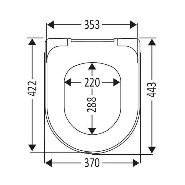 Schéma technique abattant WC blanc Grohe avec dimensions détaillées.