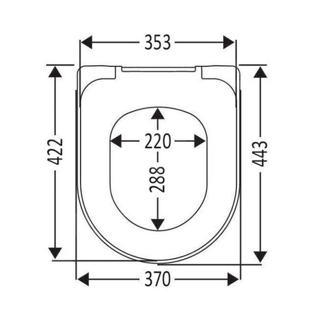 Schéma technique abattant WC blanc Grohe avec dimensions détaillées.