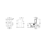 Schéma technique WC blanc Grohe, toilette avec cotes et dimensions détaillées.