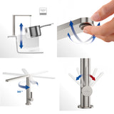 Mitigeur cuisine inox brossé Villeroy & Boch, robinet design gris avec bec orientable.