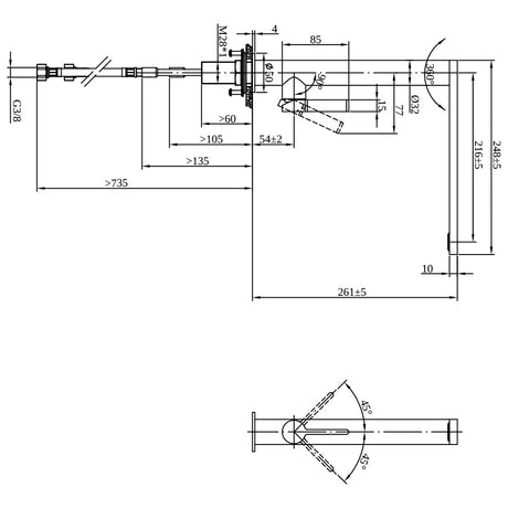 Mitigeur mural Grohe, plan technique, couleur chromé, robinetterie de salle de bain.