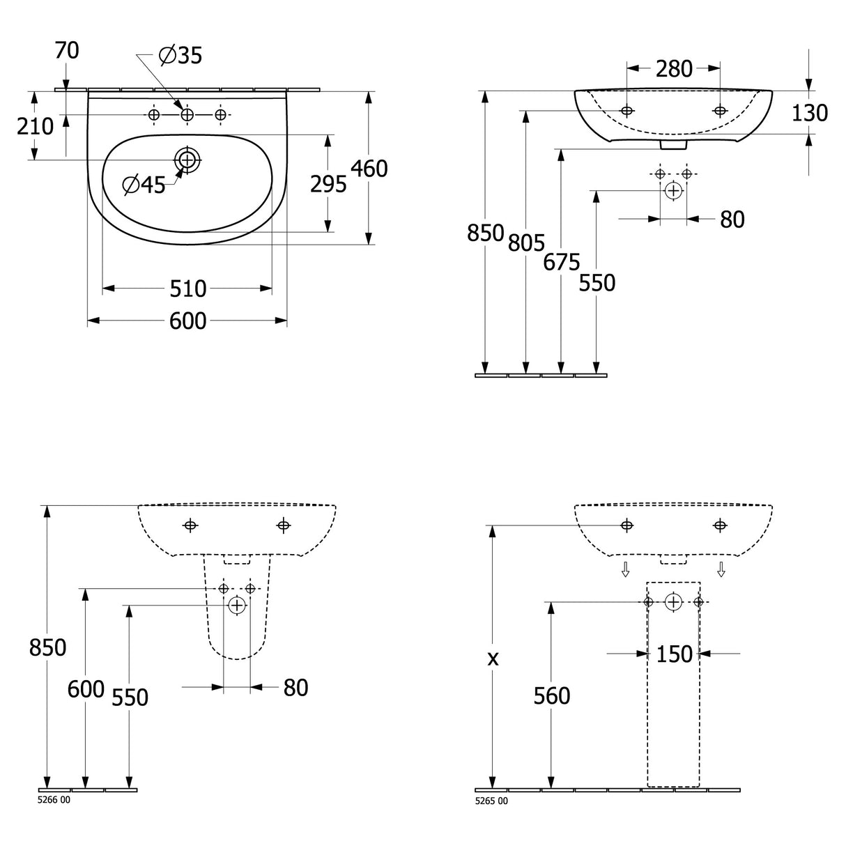 Plan technique lavabo blanc Grohe dimensions, schéma évier sanitaire.