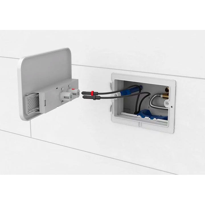 Boîte d’alimentation encastrée Grohe, sanitaire, couleur blanche, installée dans un mur.