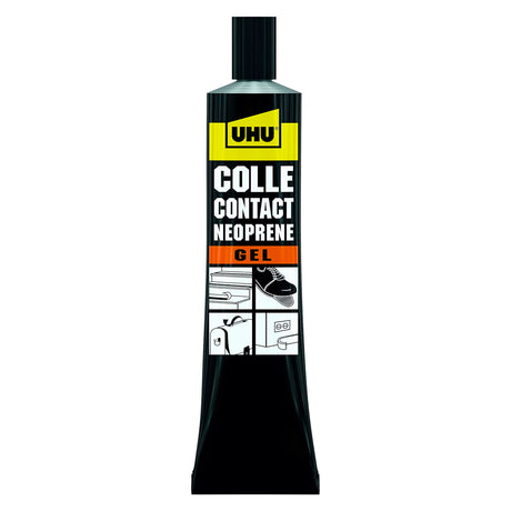 UHU Contact néoprène gel - Colle super forte universelle et gélifiée, ne goutte pas et ne file pas, adhère immédiatement, transparente, tube 120g