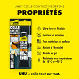UHU Contact néoprène gel - Colle super forte universelle et gélifiée, ne goutte pas et ne file pas, adhère immédiatement, transparente, tube 120g