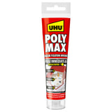 UHU Polymax prise immédiate- Mastic/colle MSP pour coller, assembler et jointer, toutes surfaces, ultra solide, sans solvants, blanc, tube 165 g