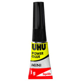 UHU Power glue minis liquide - Colle instantanée ultra rapide et forte, sans solvants, transparente, tubes 3x1g