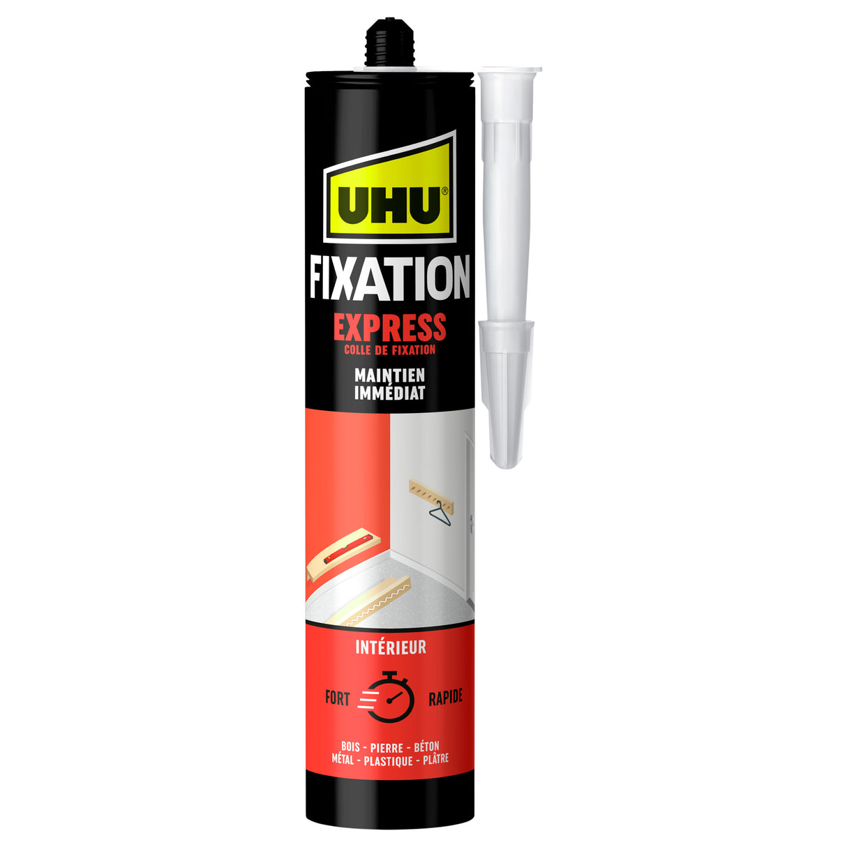 UHU Fixation express - Colle de montage ultra forte et rapide, blanche, cartouche 370g