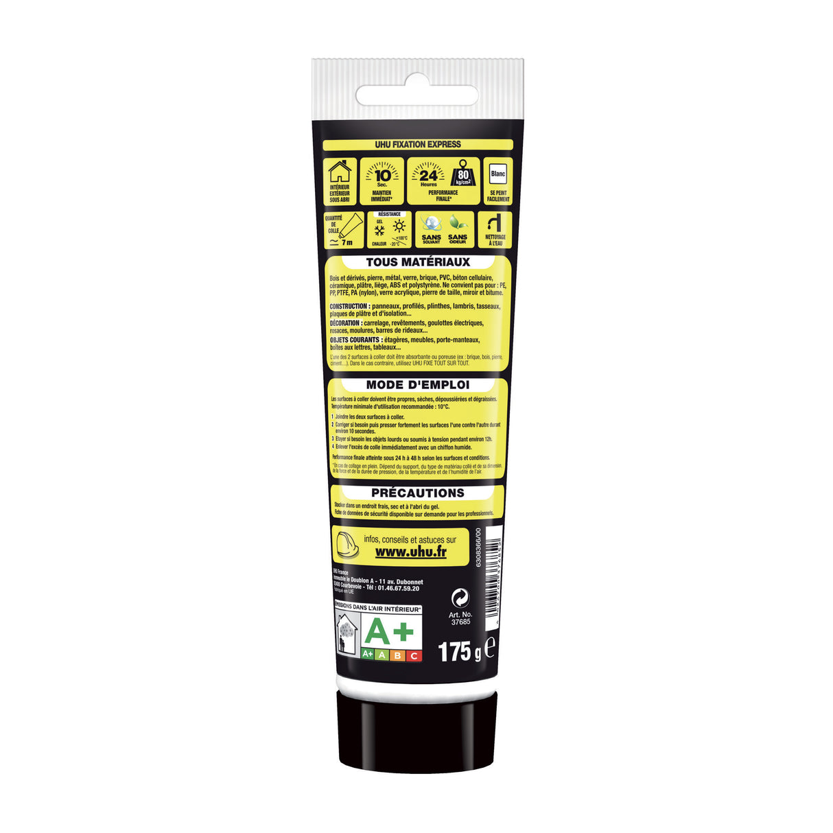 UHU Fixation express - Colle de montage ultra forte et rapide, blanche, tube 175g