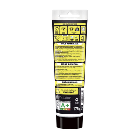 UHU Fixation express - Colle de montage ultra forte et rapide, blanche, tube 175g
