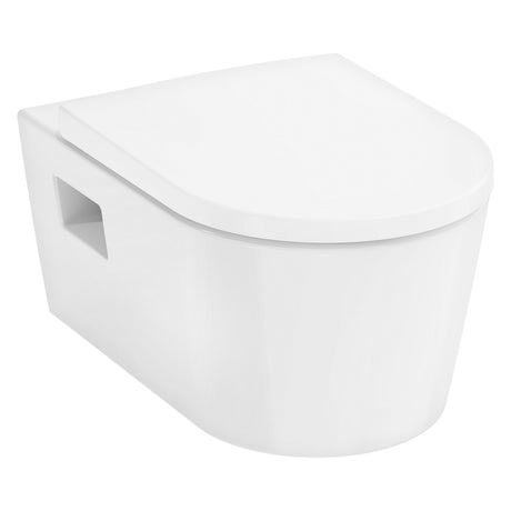 WC suspendu blanc de la marque Grohe, design moderne, abattant inclus.