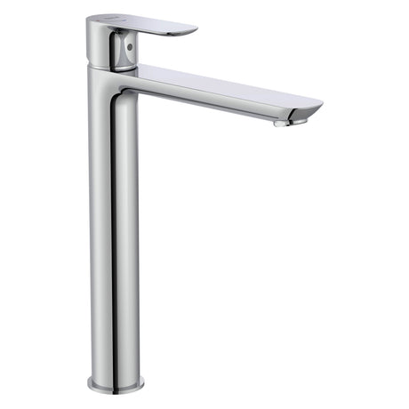 Mitigeur lavabo Grohe chromé, robinet haut design moderne, couleur argentée.