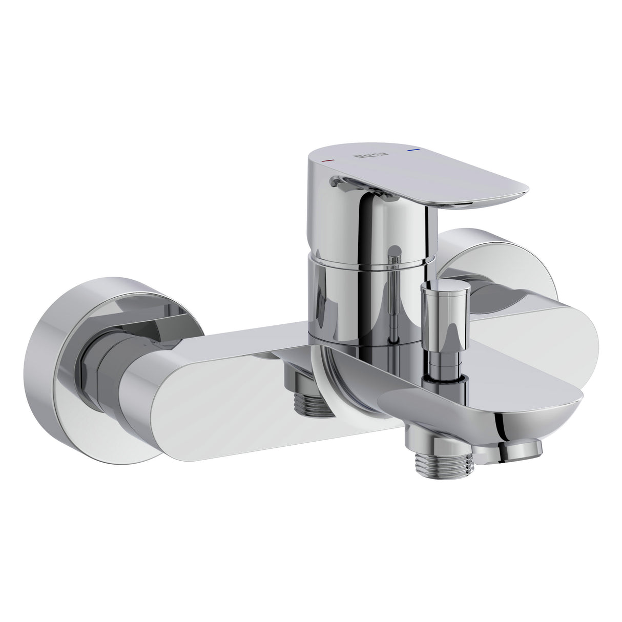 Mitigeur bain-douche Grohe, robinetterie murale couleur chrome, style moderne.