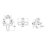 Schéma technique mitigeur bain-douche Grohe chromé avec dimensions détaillées