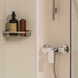Mitigeur de douche chromé Grohe, robinetterie salle de bain, couleur argentée.