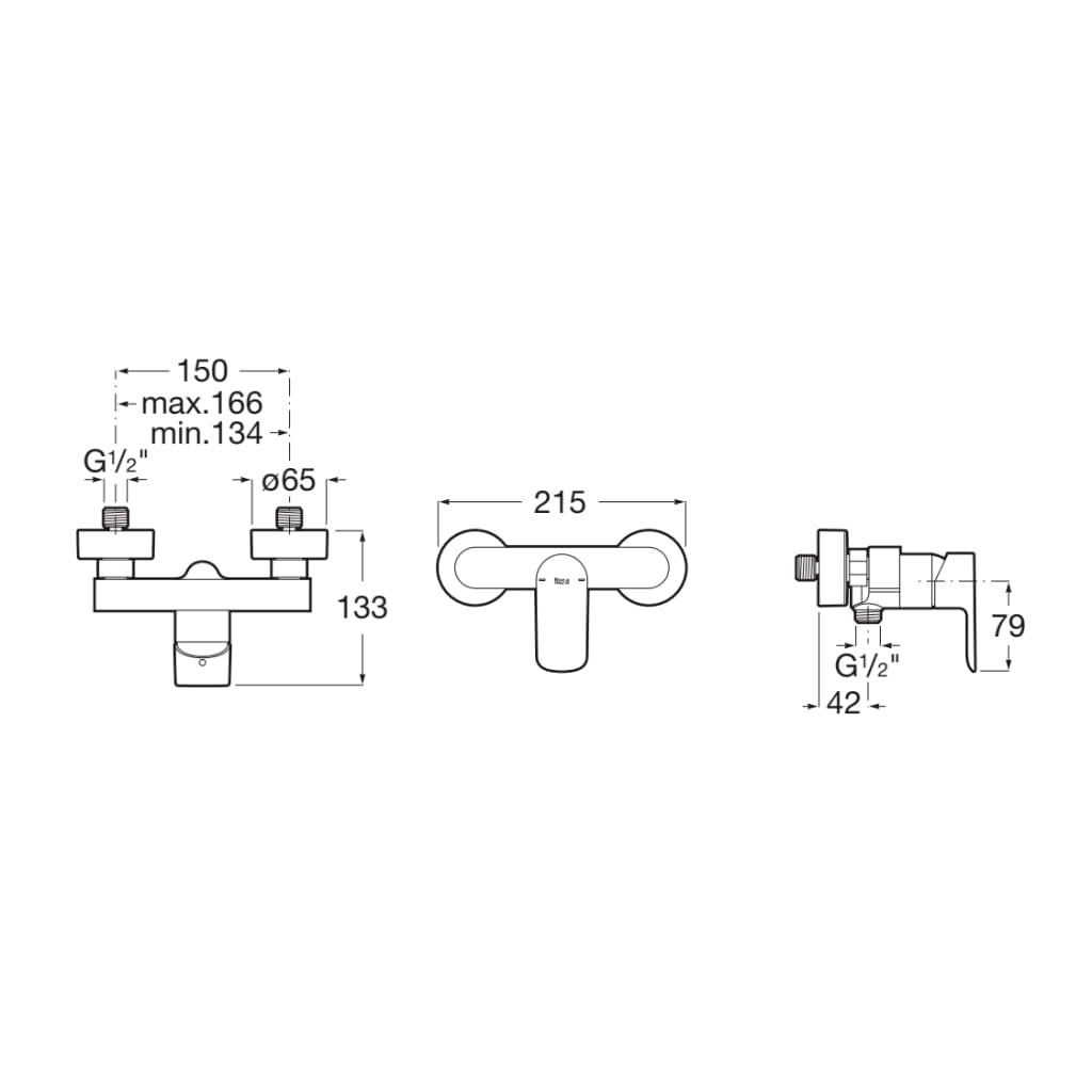 Robinet Grohe, mitigeur mural chromé, schéma technique et dimensions illustrés.