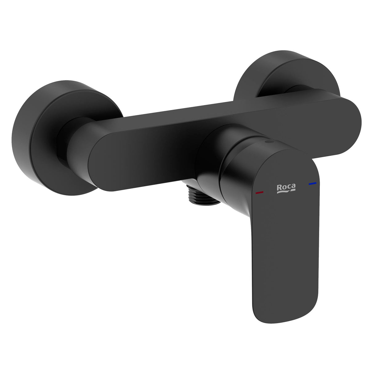 Mitigeur de douche Roca, robinetterie murale noire, design moderne.