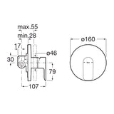 Mitigeur de douche Grohe chromé, dimensions techniques détaillées en schéma.