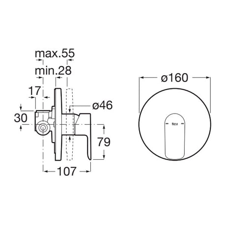 Mitigeur de douche Grohe chromé, dimensions techniques détaillées en schéma.