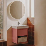 Meuble lavabo Sanycces rose avec tiroir et vasque blanche, finition moderne.