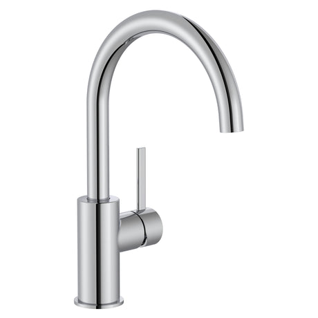 Mitigeur Grohe, robinet de cuisine, finition chrome, bec haut courbé, design moderne