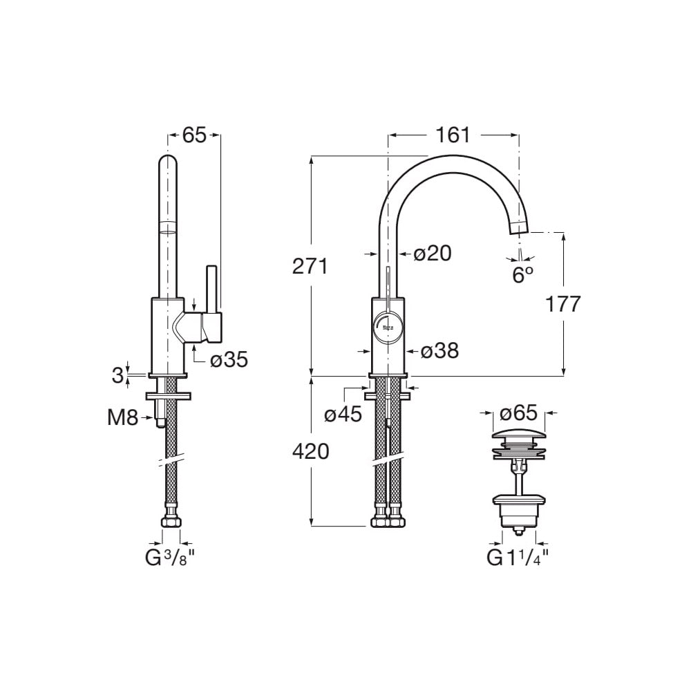 Mitigeur Grohe, robinet de lavabo chromé, schéma technique avec cotes détaillées