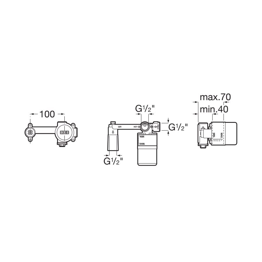 Schéma technique mitigeur Grohe, robinetterie sanitaire, couleur chrome, dimensions détaillées