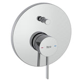 Mitigeur de douche Roca chromé, design rond, couleur argentée.