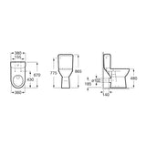 Schéma technique WC Grohe, type cuvette WC, couleur blanche, dimensions détaillées.
