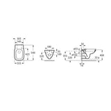 Cuvette WC suspendue Grohe blanche avec schéma technique et dimensions détaillées.