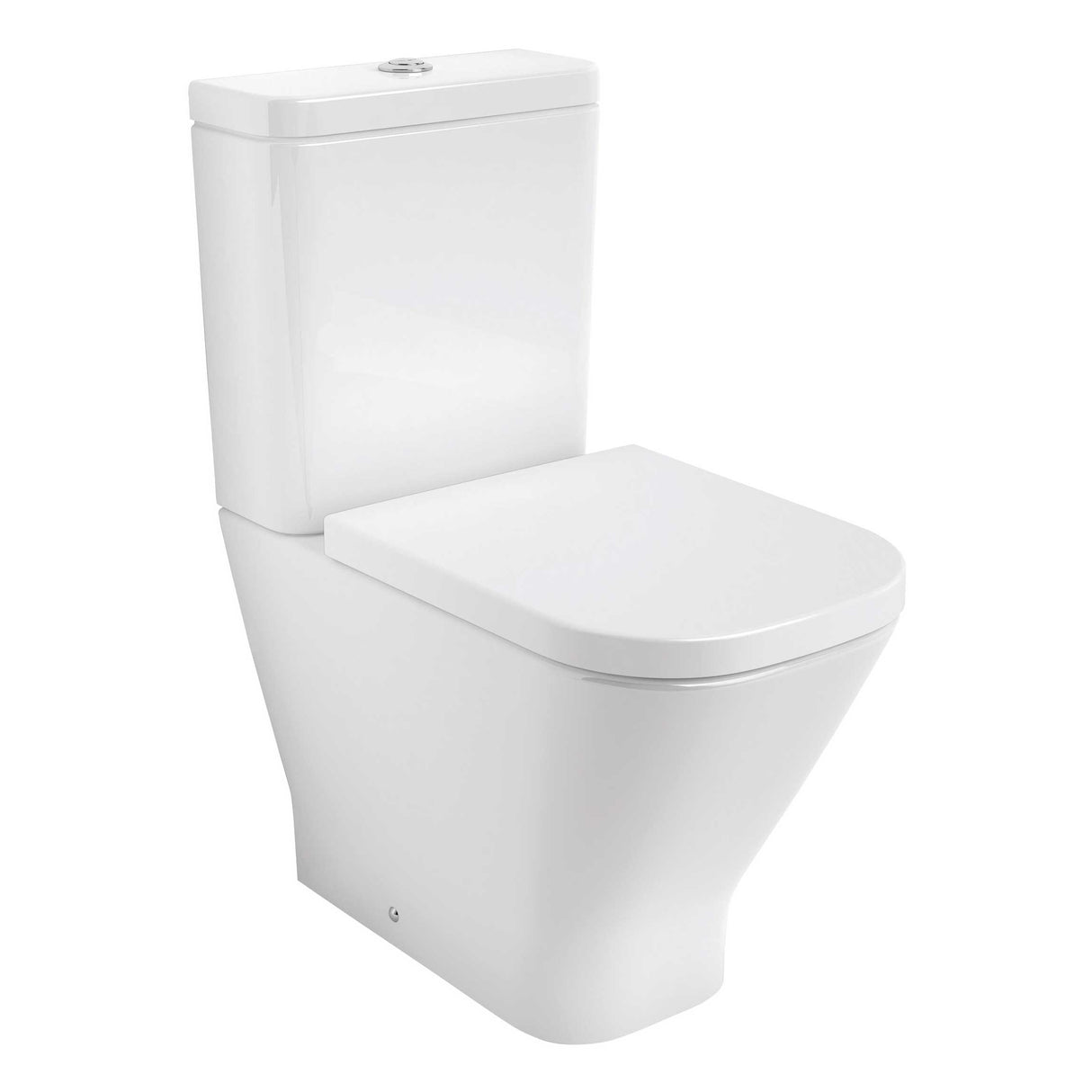 Toilette blanche moderne, marque non visible, type WC céramique, couleur blanche.