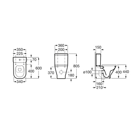 Schéma technique Grohe, cuvette WC blanche avec dimensions détaillées