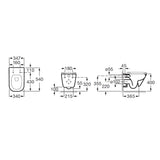 Schéma technique WC suspendu Grohe, céramique blanche, dimensions détaillées