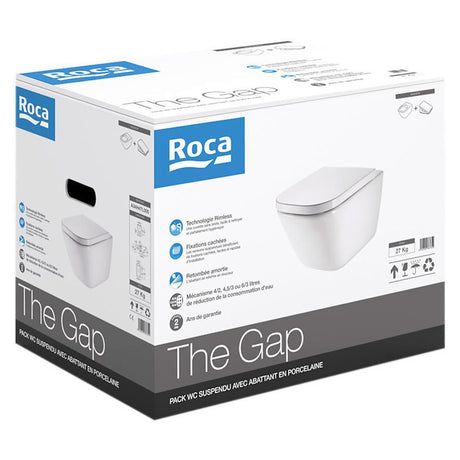 Pack WC suspendu blanc Roca The Gap en porcelaine, produit sanitaire.